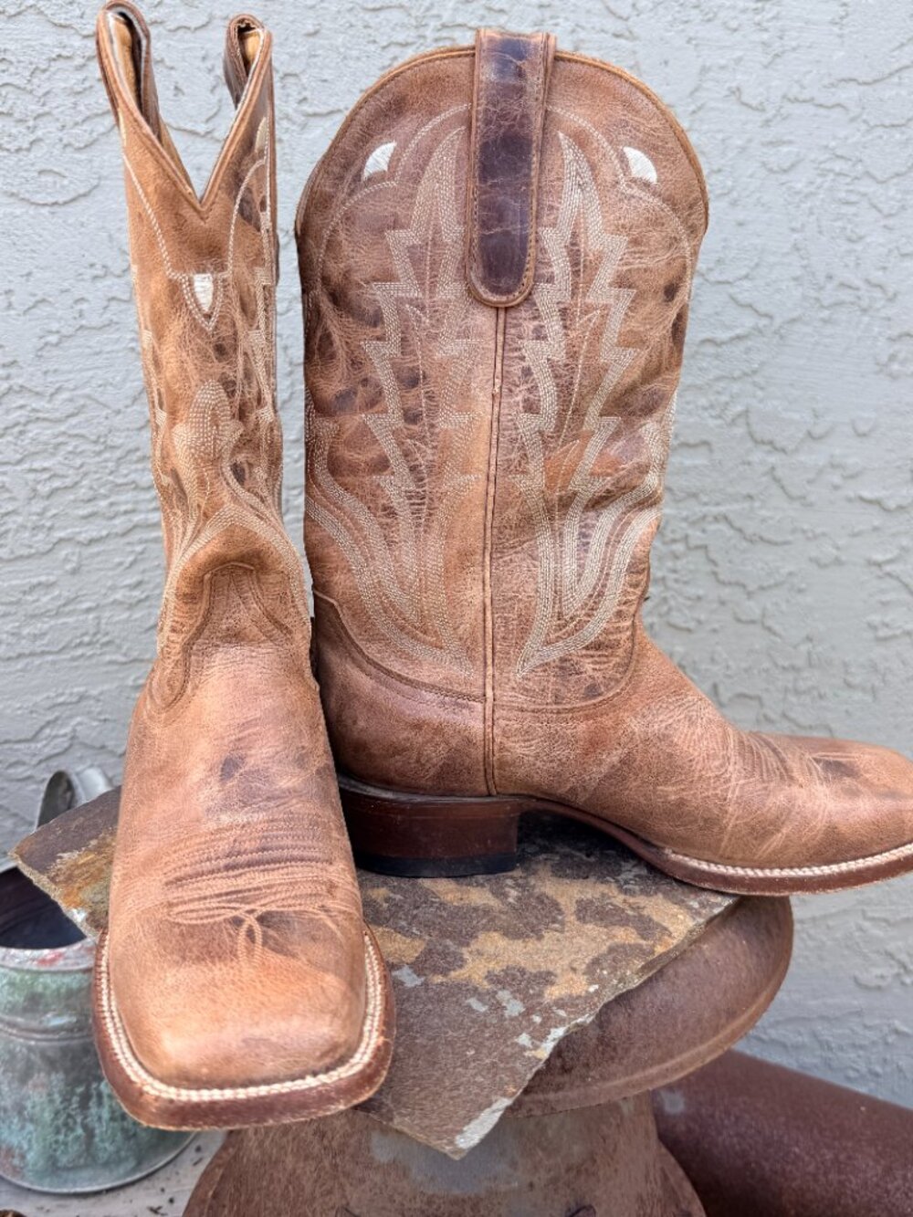 Distressed Brown Leather Cowgirl Boot Square Toe Idyllwild By Miranda Lambert - Picture 2 of 8